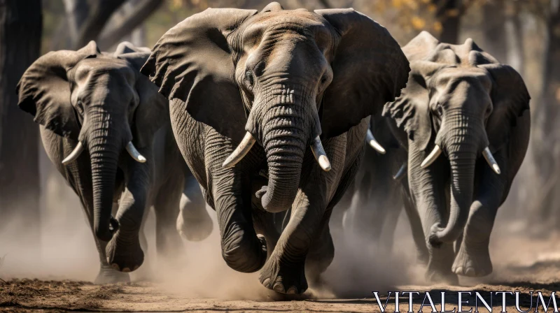 Powerful Portrayal of Elephants on the Run AI Image
