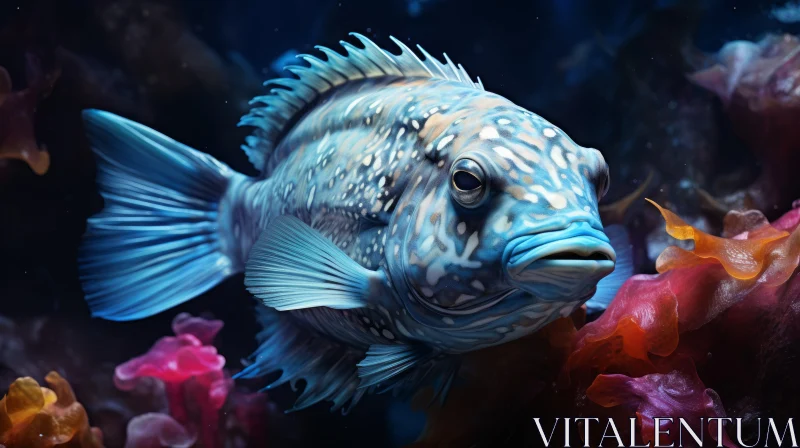 Realistic Underwater Scene with Detailed Blue Fish AI Image