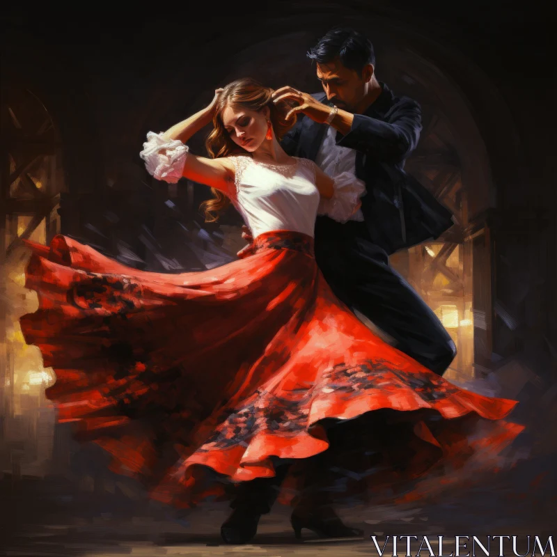 Romantic Flamenco Dance Painting: An Intense Love Story AI Image