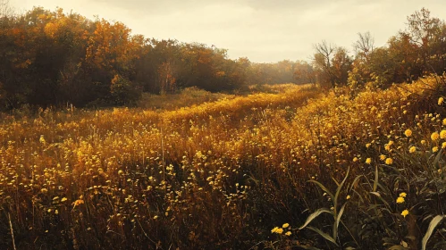 Tranquil Autumn Landscape with Wildflowers