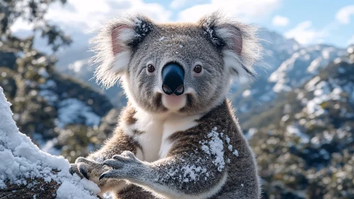 Koala Among Snow-Capped Peaks