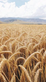 Golden Wheat Field With Distant Mountains