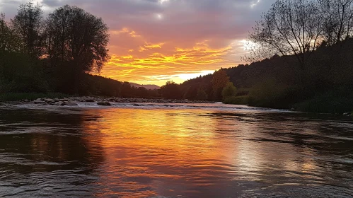 Sunset Over a Tranquil River