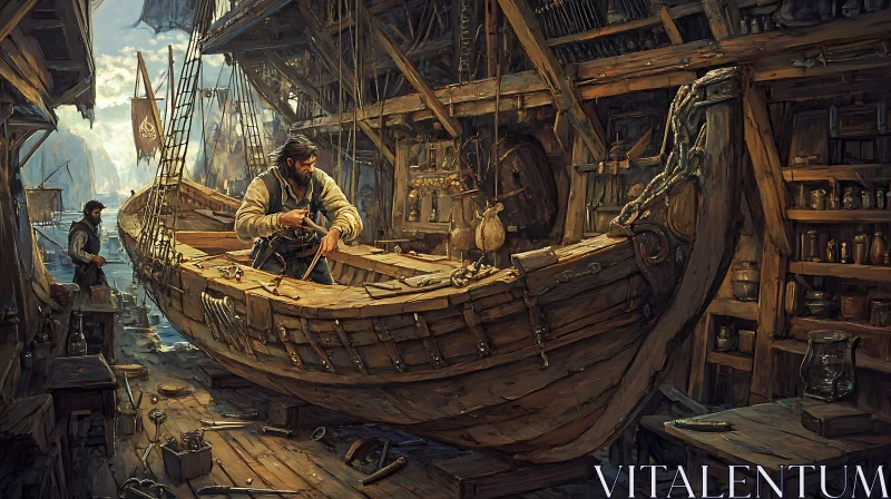 Historical Shipbuilding Scene AI Image