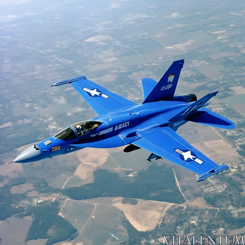 AI ART High-Flying Military Jet in Blue