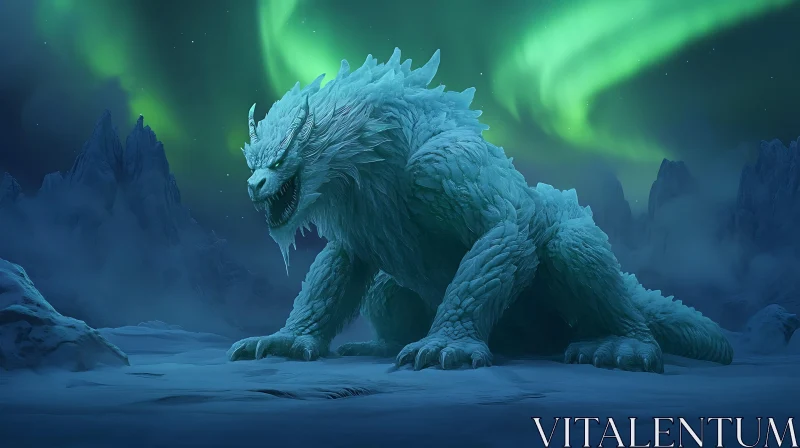 Mythical Ice Creature in a Snowy Landscape AI Image