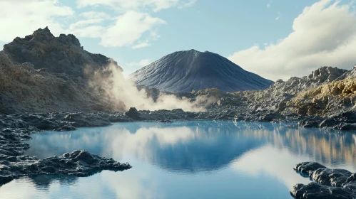 Lake Reflecting Volcanic Terrain