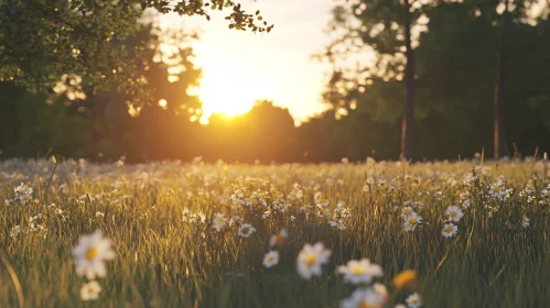 Golden Hour in a Peaceful Meadow