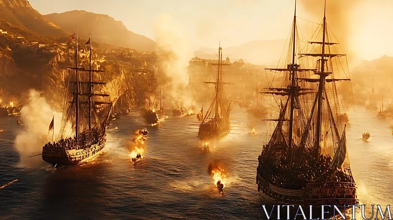 Pirate Ships in Fierce Oceanic Combat AI Image