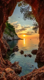 Golden Sunset Through Coastal Cave