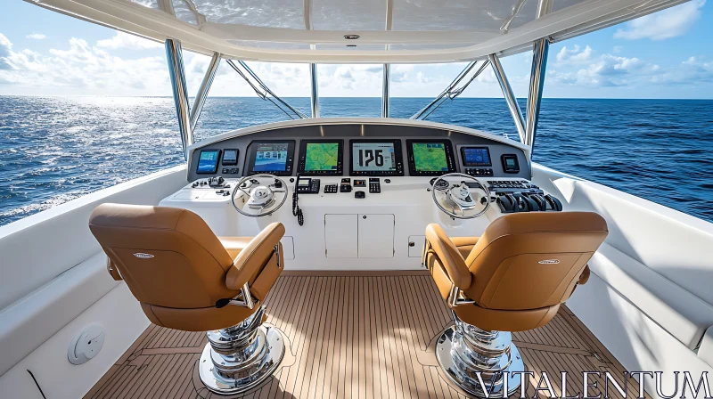 Boat Controls and Open Sea View AI Image