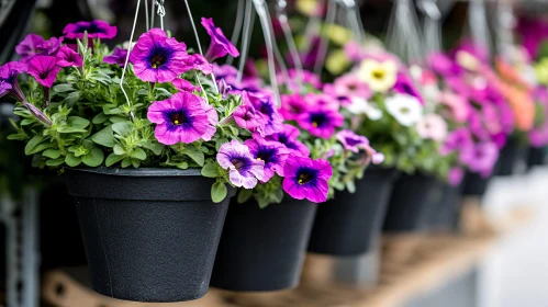 Colorful Hanging Petunias in Bloom