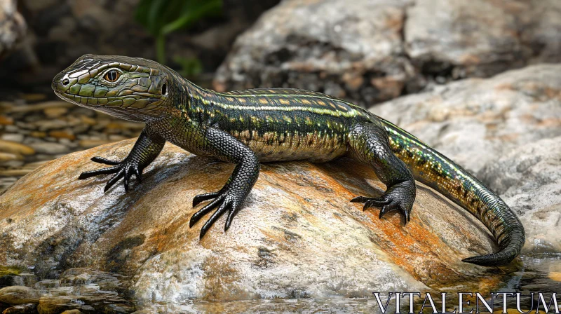 Lizard with Detailed Scales on a Rock AI Image