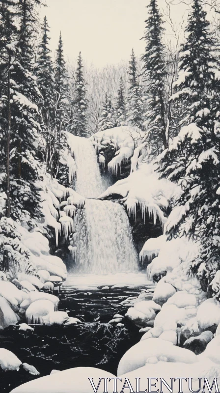 AI ART Winter Wonderland with Frozen Waterfall