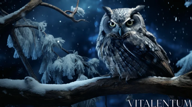 Owl in Snowy Night - A Storytelling Image AI Image