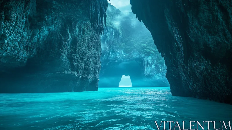 AI ART Mystical Sea Cave Illumined by Sunlight