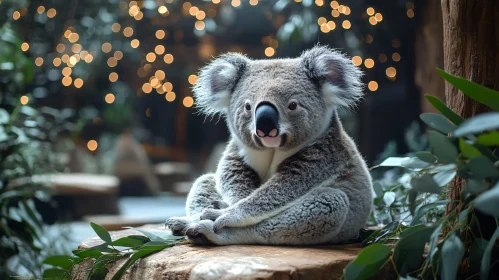 Koala Amidst Forest with Bokeh Lights