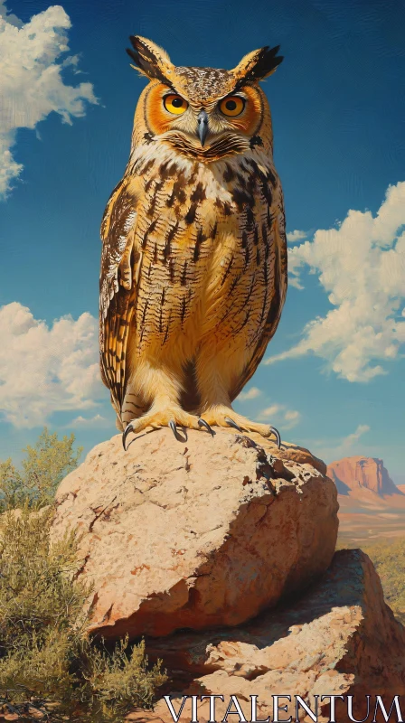 AI ART Regal Owl on Desert Rock