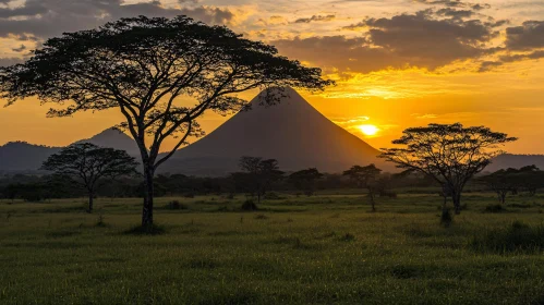 Golden Sunset with Mountain View