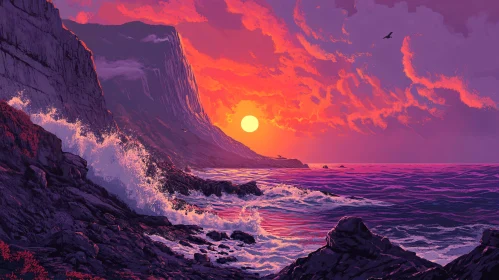 Sunset Over Cliffs and Sea