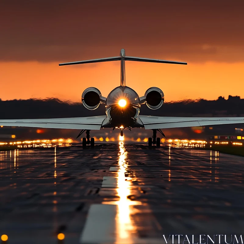 Sunset Runway with Jet Airplane AI Image