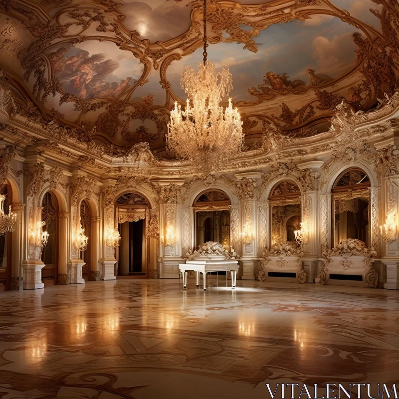 Baroque Splendor: Marble Room with Piano and Mirrors AI Image