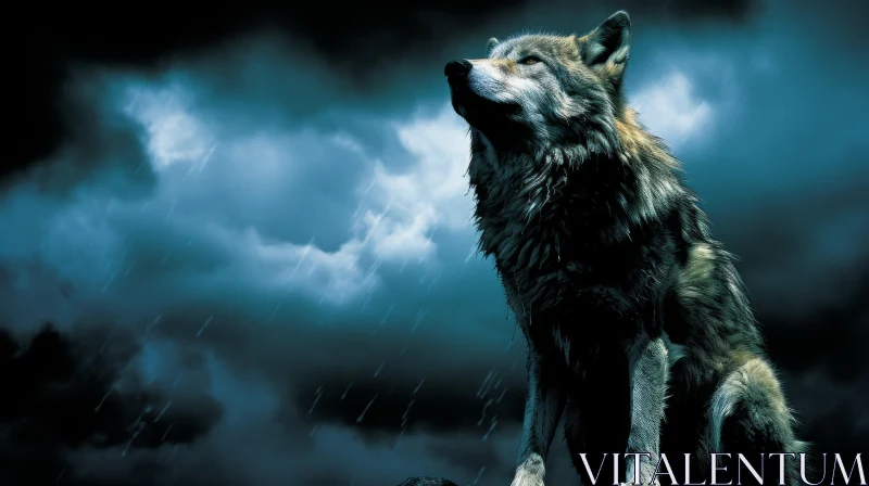 Brooding Wolf Under the Night Sky - Atmospheric Artwork AI Image
