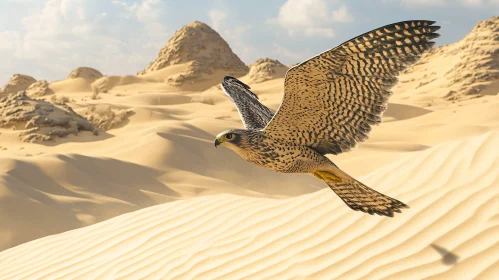 A Falcon Gliding Over Serene Desert Landscape