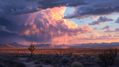 Majestic Desert Rainstorm at Sunset