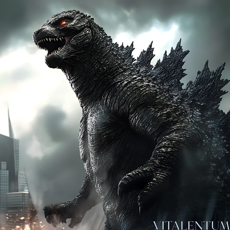 Massive Godzilla in Urban Cityscape AI Image