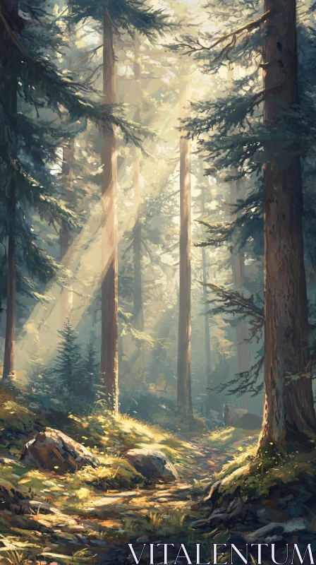 AI ART Sunbeams in a Verdant Forest