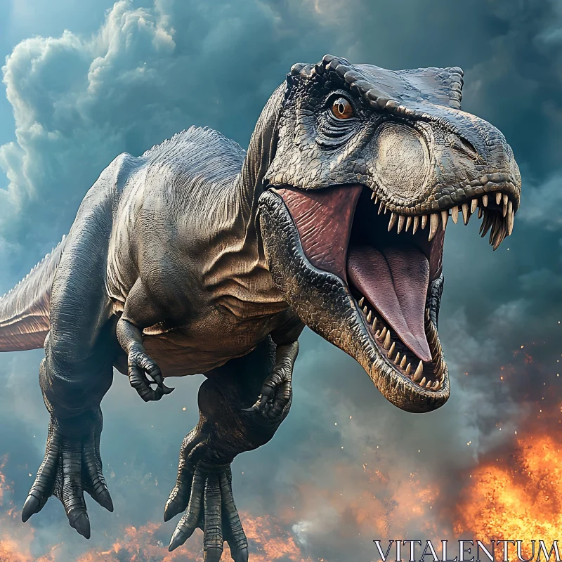 Epic Dinosaur Art in Fiery Skies AI Image