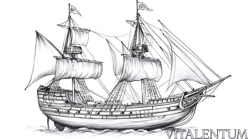Vintage Sailing Ship Drawing