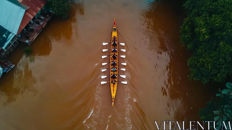 AI ART Team Rowing in Yellow Boat on River