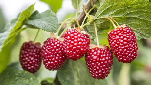 Fresh Red Berries on Green Leafy Branch