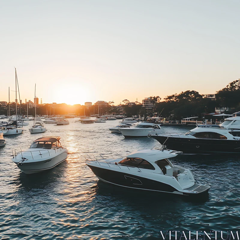 AI ART Sunset in a Marina with Various Boats