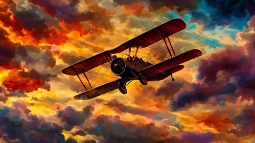 Aviation Charm: Biplane in Sunset Clouds