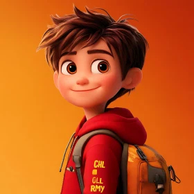 Smiling Animated Boy Against an Orange Background