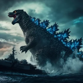 Giant Creature Approaching Battleship