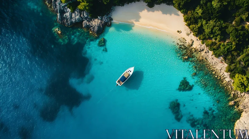 AI ART Serene Coastal Scene with Clear Blue Waters and Boat