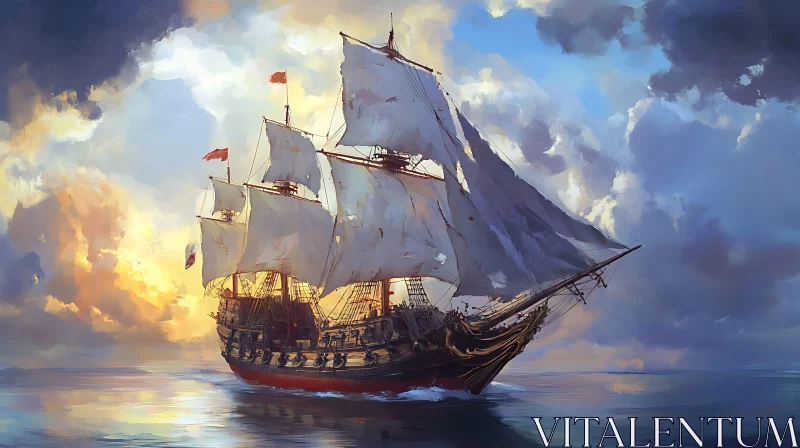 Majestic Sailing Ship During Sunset