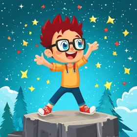 Happy Child Under a Star-Filled Night Sky
