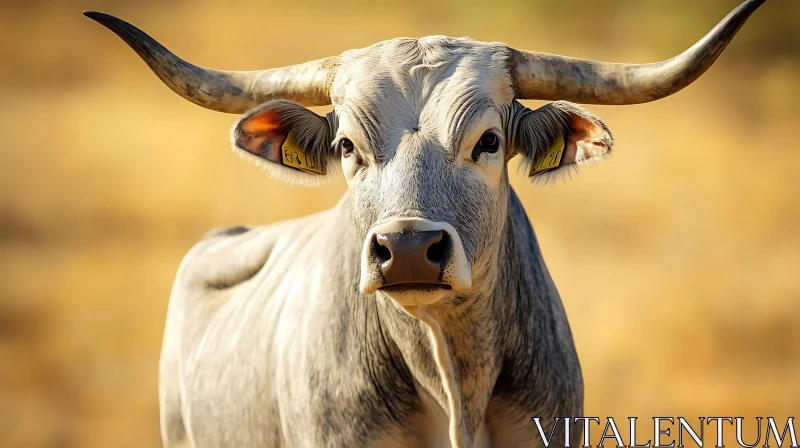 AI ART Gray Horned Cow in a Golden Field