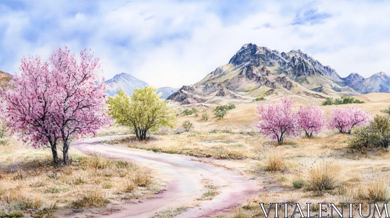 Blooming Trees in Desert-Like Terrain