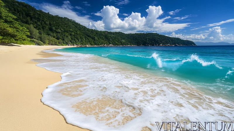 AI ART Tropical Beach Paradise with Forest Hills