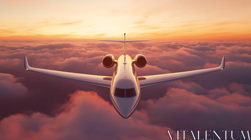 Serene Flight: Airplane at Sunset