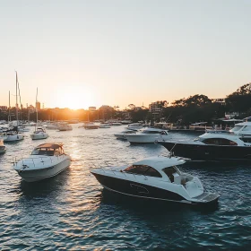 Sunset in a Marina with Various Boats