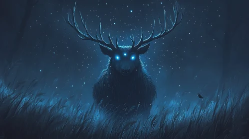 Eerie Night in Enchanted Forest with Glowing Creature