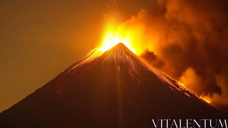 Fiery Lava Flow and Volcano Eruption