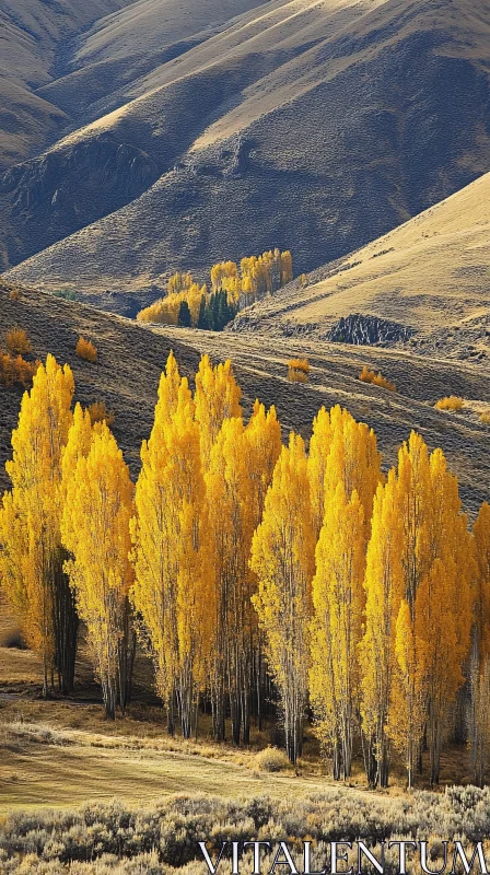 Autumn Trees in Hilly Scenery